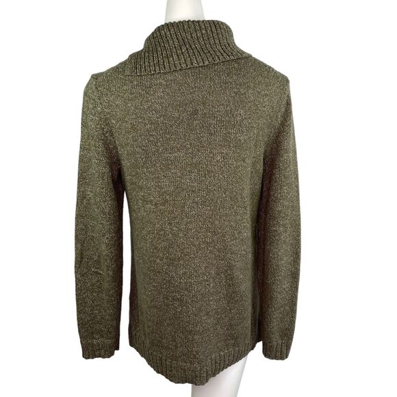 Talbots Sweater Top Green Ribbed Cable Knit Split Mock Neck Cotton Sz S - Picture 3 of 9